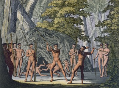 Tribo Botocudos do Rio Grande, no Paraguai, de &39;Le Costume Ancien et Moderne&39;, de Jules Ferrario, publicado em 1820-30 (gravura a cores) (ver também 177059) de Paolo Fumagalli